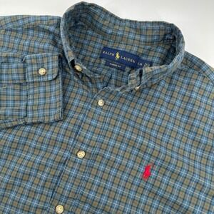 Ralph Lauren Classic Fit Plaid Button Down Shirt Mens Large Blue Green Cotton
